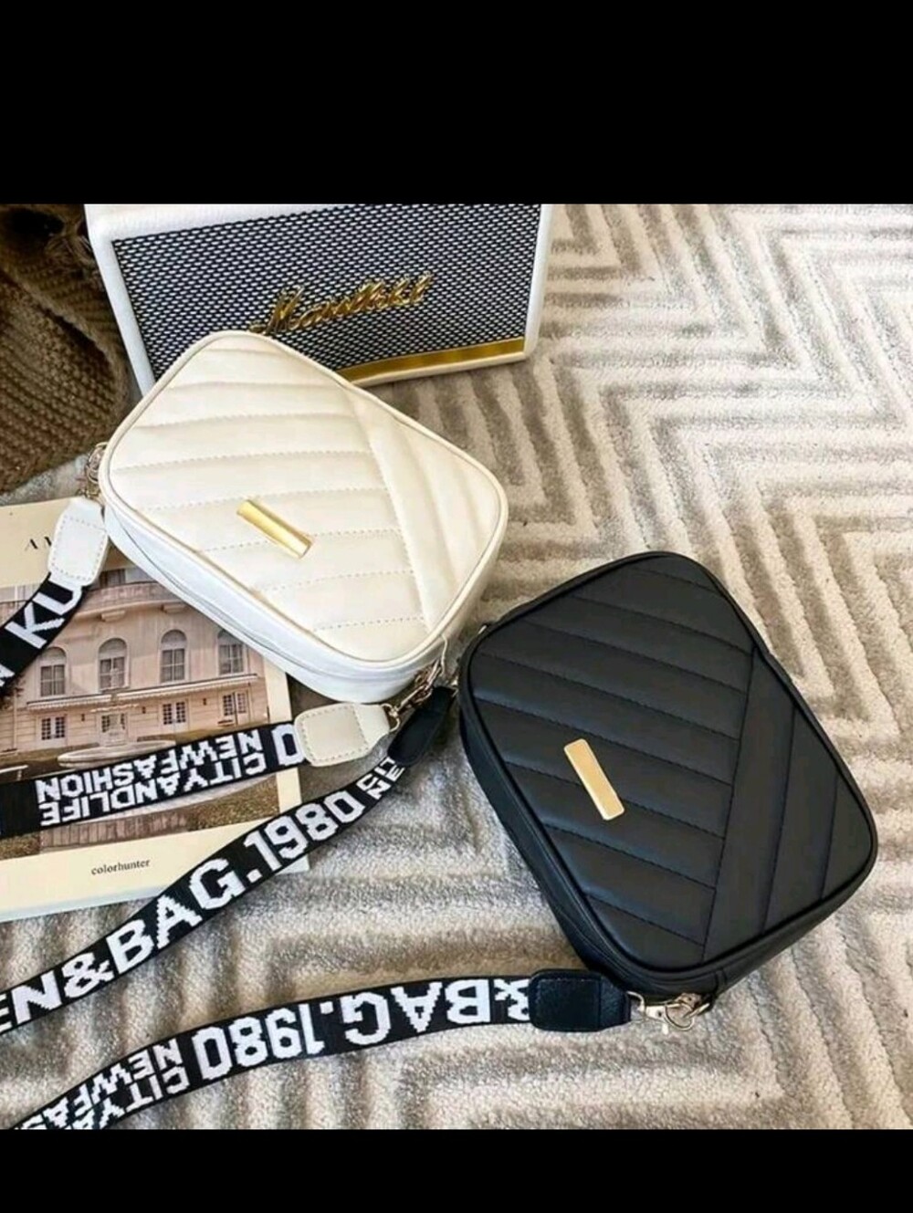 **COMBO SET 2 QUILTED CROSSBODY CAMERA BAG — BLACK & WHITE**🖤🤍👜🌺🌼💲💲💲💲💲